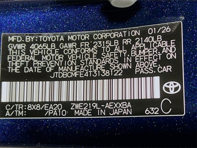 2026 Toyota Corolla Hybrid Hybrid XLE