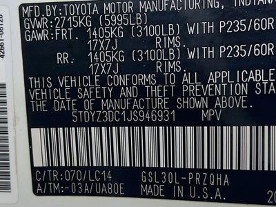 2018 Toyota Sienna XLE 8 Passenger