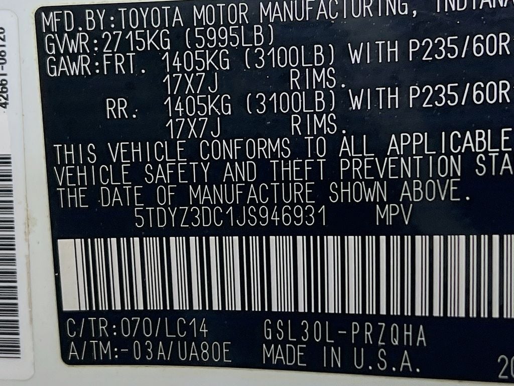 2018 Toyota Sienna XLE 8 Passenger